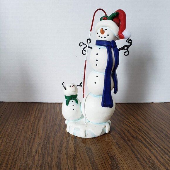 8 Inch Ceramic Snowman with Baby Snowman and Light - Picture 1 of 4